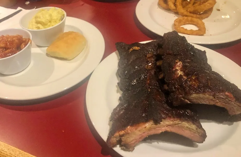 Rack of Ribs with Potato Salad and Baked Beans